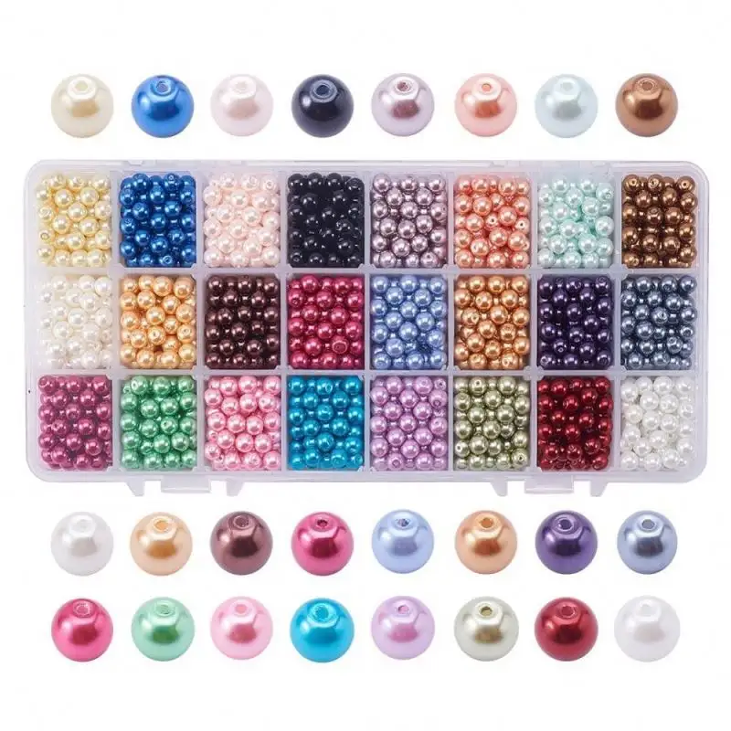 15 Farben 4-10mm DIY Glas imitation Perle lose Perlen Kombination sets für Kinder