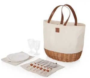 Dùng một lần wicker Dã Ngoại giỏ Bag Set cho 2