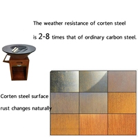 Plaque de barbecue en acier corten sur mesure de haute qualité avec surface rouillée et combustible en bois pour utilisation en extérieur dans un foyer de jardin