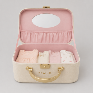 Caja de recuerdo para bebé de cartón y tela de lino crema reutilizable de alta gama, embalaje de papel rígido vacío para regalo de recién nacido, ropa de bebé - Product Image 6
