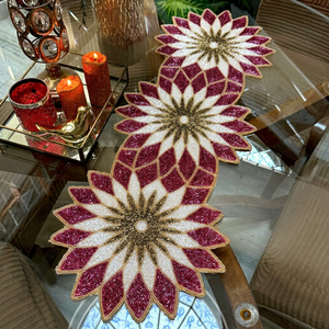 Embroidered Floral Table <b>Runner</b> Bohemian Style Gold Red White Home Decor <b>Washable</b> - Product Image 1