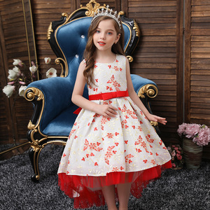 Children's Princess Dress O-Neck A-Line Tulle Flower Girl Dress <b>Red</b> With <b>Bow</b> For Shows And Performances 4-13 Years - Product Image 1