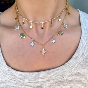 Kalung panjang bintang berlian mikro tembaga seksi baru grosir dan eceran perhiasan kalung choker kualitas tinggi Eropa trendi