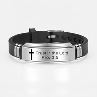 Bracelet Croix Réglable en Silicone et Acier Inoxydable avec Verset Biblique pour Hommes et Femmes