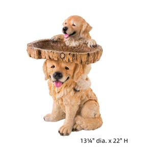 Deux chiots Golden Retriever ludiques Bain d'oiseaux en résine peint à la main par tous les temps <span class=keywords><strong>Paysage</strong></span> et accent de jardin en bois - Product Image 2