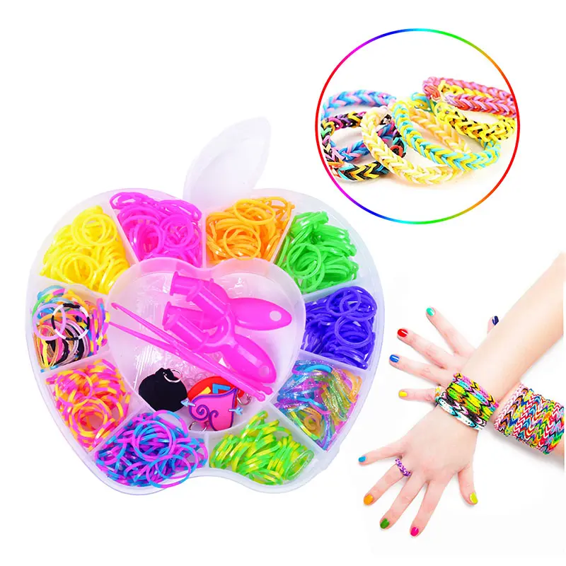 Venda quente elásticos de borracha para crianças brinquedo educativo diy artesanato pulseiras kit de presente arco-íris conjunto de elásticos de borracha