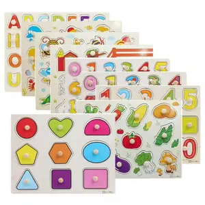ET aktuelles Produkt Baby-Hand-Griff-Jigsaw-Puzzle-Tablett Alphabet Kinder pädagogisches Holz-Jigsaw-Läuserspielzeug aus Holz