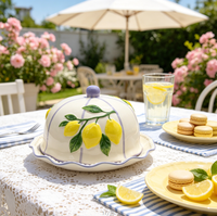Mignon plat à beurre en céramique citron avec couvercle, servant de dôme à fromage, pour la cuisine, la table à manger, plateau de service, plat décoratif couvert