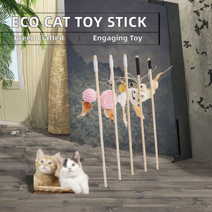 Juguete para Gatos de Madera Ecológico Hecho a Mano, Palo <span class=keywords><strong>con</strong></span> Sonido <span class=keywords><strong>con</strong></span> Cabeza de Pez o Ratón, Juguete Interactivo para Mascotas <span class=keywords><strong>con</strong></span> Campana - Product Image 2