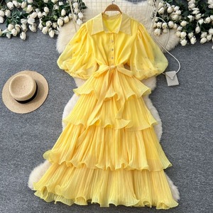 Robe longue plissée à volants, coupe trapèze, élégante et décontractée, avec cristaux superposés, pour femme – Qualité garantie, style vintage et confortable - Product Image 1