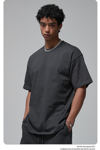 เสื้อยืดแขนสั้นทรงหลวม แบรนด์เทรนดี้ 305 กรัม สำหรับผู้ชาย สีเอิร์ธโทน FOG ผ้าฝ้าย 100% - Product Image 2
