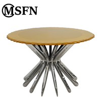 Table à manger ronde de luxe moderne à base radiale, design original MSFN, structure en acier inoxydable, plateau en verre trempé poli miroir