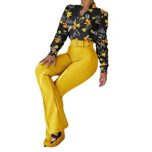 Completo da Donna Primaverile 2026 Più Venduto: Camicia Stampata a Collo Alto a Maniche Lunghe e Pantaloni a Gamba Larga a Vita Alta - Completo Due Pezzi - Product Image 5