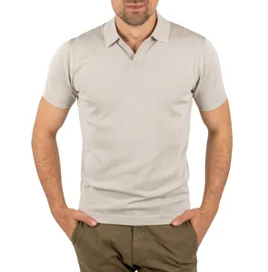 2024 Summer New Design Soft Knitted Polo T Shirt Plain Custom Men's 30% SILK 70% COTTON Short Sleeved Polo Shirt