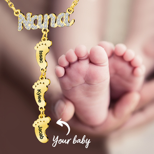 Vendita calda collana nome personalizzato per <span class=keywords><strong>la</strong></span> mamma in acciaio inox catena a maglie con il piede del bambino festa della mamma regalo da <span class=keywords><strong>Nana</strong></span> - Product Image 2