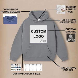 Hombres bordado Logo Algodón Spandex Wash Streetwear Pullover Gimnasio con capucha de manga larga Drop Shoulder Hombres Sudadera con capucha - Product Image 5