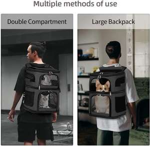小型ペット用ダブルペットキャリアバックパック、2匹の猫用キャットバックパックキャリア、旅行/ハイキング/キャンプ用のベンチレーテッドデザイン - Product Image 6