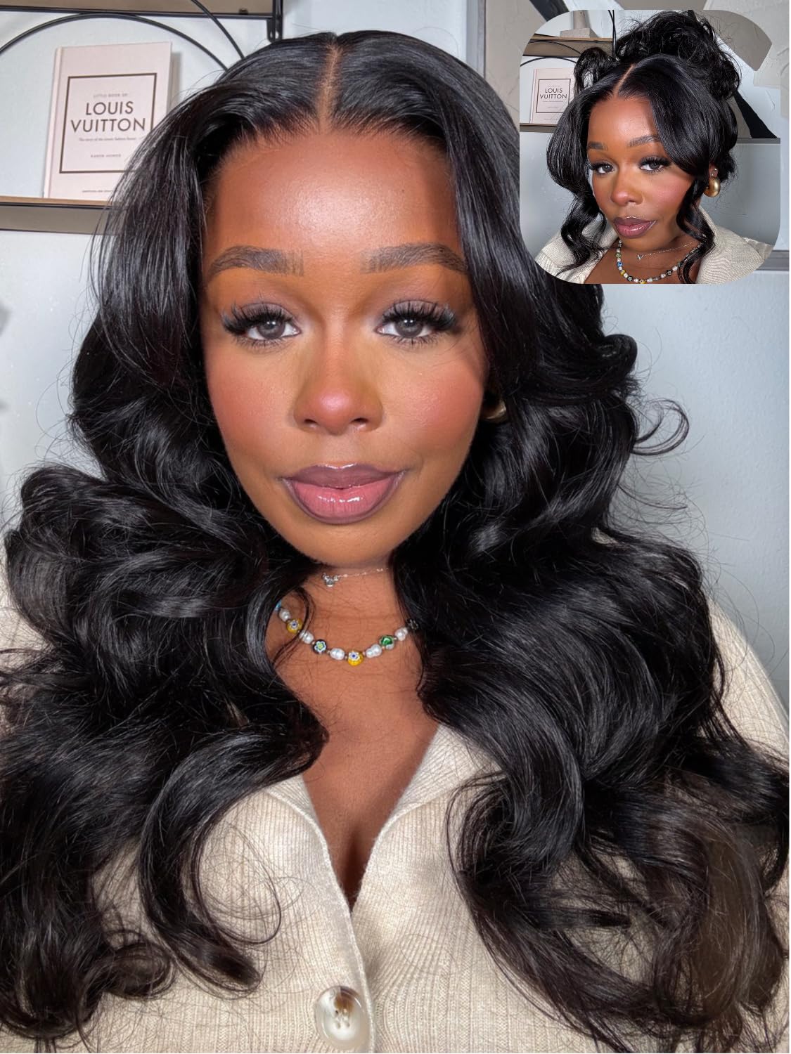 Natural Black Body Wave Wig with Drawstring