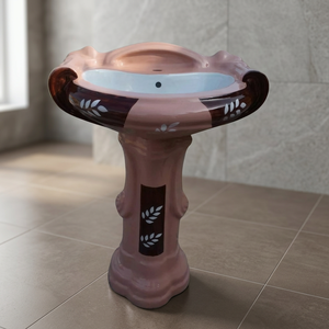 Luxury Modern Pedestal Sink with Round Basin Ceramic Granite Top Eco-Friendly & Water Resistant Lifetime Warranty - Product Image 1