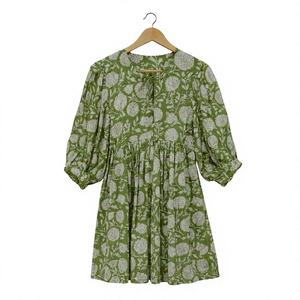 Vestido Midi de Algodón Transpirable y Ecológico con Estampado Floral Verde para Mujer, Vestido Informal, Vestido Estampado, Top Corto - Product Image 3
