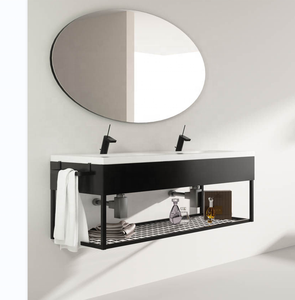 Design audacieux et minimaliste look élégant salle de bain Mobilier de salle de bain noir et blanc Support de lavabo en métal - Product Image 1