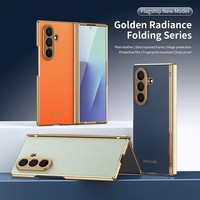 Étui en cuir à motif diamant avec cadre électroplaqué et charnière pour Samsung Z Fold 8 Ultra 8 7 6 5 4 avec protection en verre