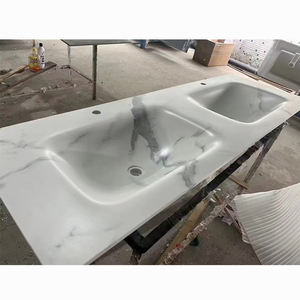 Lavabo Integrato YD Stone, Lavandino da Bagno Lucido con Curvatura a Caldo - Product Image 1