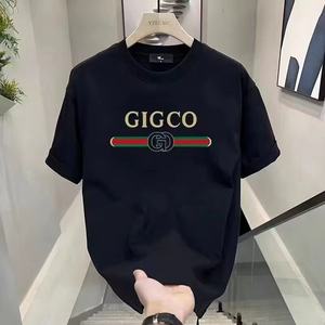 Maglietta estiva da uomo a maniche corte in cotone 230g nuova a mezza manica europea di marca di moda All-Match <span class=keywords><strong>coppia</strong></span> stampata ampia - Product Image 6