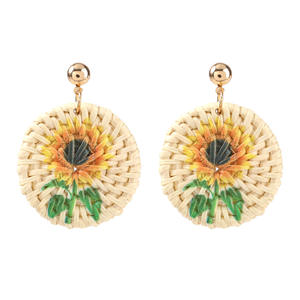 ต่างหูหวายสานมือดอกทานตะวันเครื่องประดับแนวโบโฮวินเทจของขวัญมีสไตล์น้ำหนักเบาสำหรับผู้หญิง - Product Image 5