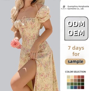Vestido <span class=keywords><strong>Midi</strong></span> <span class=keywords><strong>de</strong></span> Algodón con Estampado Digital, Estilo Informal, Línea A, Manga Corta Abullonada, Estampado Floral, Otoño 2024 - Product Image 1