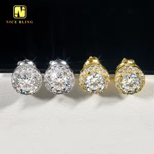 Hip Hop Thời Trang 925 Bạc Bông Tai Màu Đen Và Trắng Moissanite Kim Cương Tai Đinh Sáu Mm Chính Đá Halo Bông Tai Cho Nam Giới Phụ Nữ