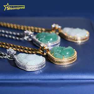 Религиозные ювелирные изделия китайский нефрит Изумрудный счастливый Будда Муассанит хип-хоп кулон с крестом - Product Image 3