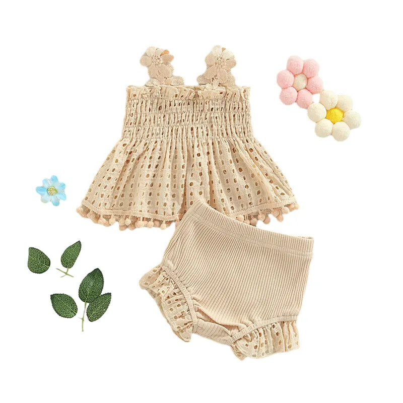 Set di tunica floreale e Bloomers con occhiello per bambine in cotone poliestere nuovo Logo personalizzato