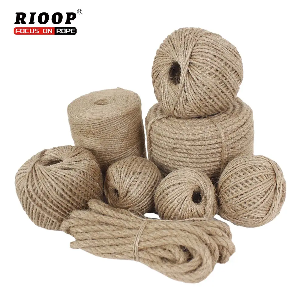 Cordão de cânhamo DIY feito à mão com 4 mm de espessura, corda de tricô vintage de cor natural, corda de linho rústica artesanal, corda de juta biodegradável