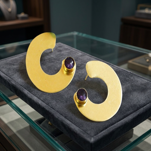 Pendientes artesanales de latón chapado en oro de 18k con amatista y cuarzo, minimalistas, tipo gota/aro/pendiente colgante, certificados, para bodas y moda. - Product Image 2