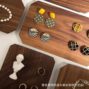 Octagonal Jewelry Storage Tray Walnut Wood Desktop Display Rack For <b>Necklace</b> Earring Organization - Product Image 5