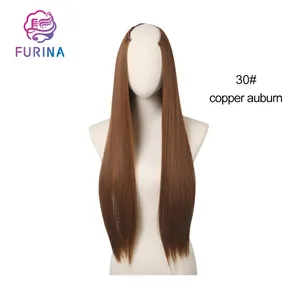 Großhandel synthetische Faser halbe Perücken lange gerade lange Clips Haar u Form synthetische Clips in Haar verlängerungen für Frauen