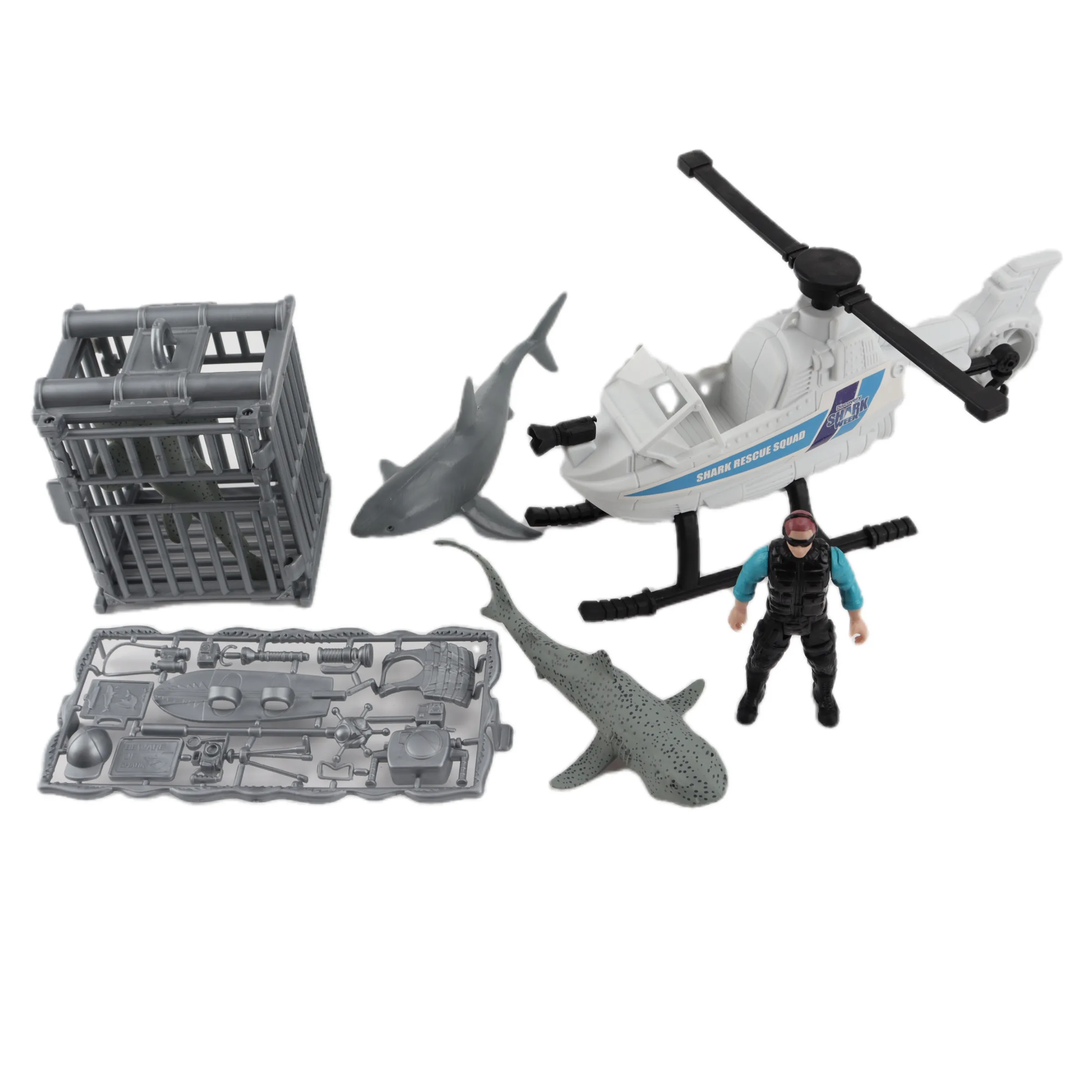 Sıcak satış derin deniz keşif seti oyna simülasyon helikopter büyük boy köpekbalıkları kurtarma kadro kafes oyuncaklar rol oynamak çocuklar için Set