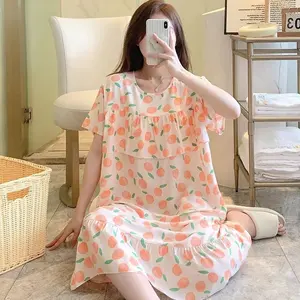 Clothing Summer 2024 Cotton Viscose Fabric Women's Home Clothes Nightdress Pyjamas Women Sleepwear Gown Night Dresses for Woman