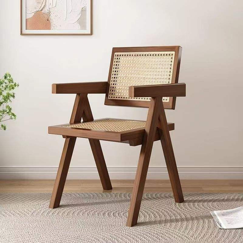 Walnut-colored solid wood rattan seat cushion