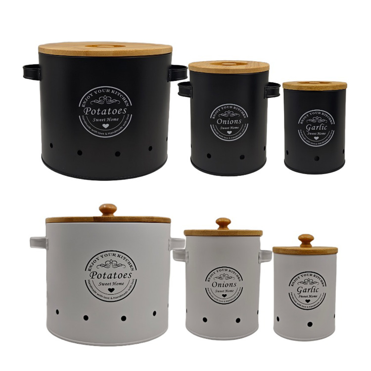 Customizable Pattern Metal Vegetables Storage Containers Potato Onion Storage Bins Set of 3 Canisters Eco Friendly