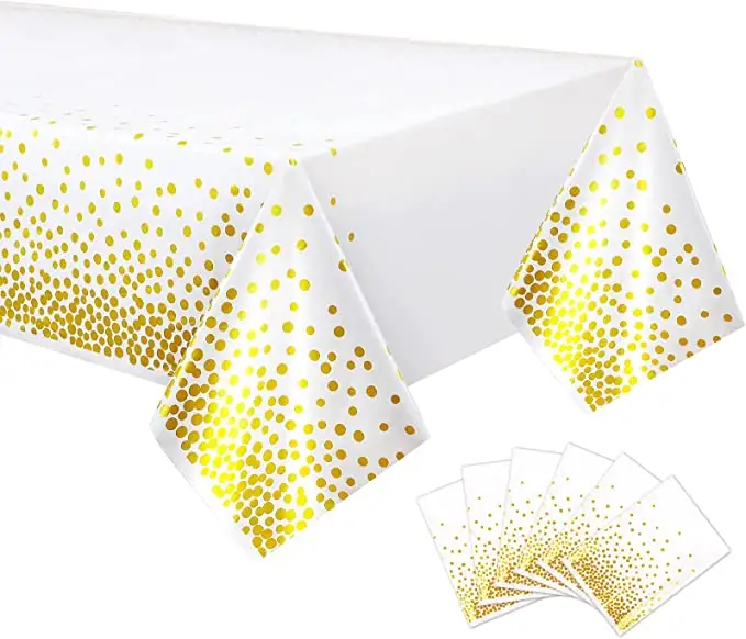 hot sale Plastic Tablecloths PEVA Rectangle Disposable Gold Dot Confetti Table Covers for Parties