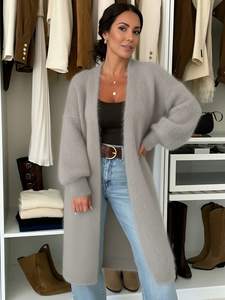 Trendy Reliable Grey <strong>Longline</strong> Fuzzy <strong>Jumper</strong> for Winter Holiday and Daily Travel Trending Elegant Soft Warm Knitted Cardigan Coat - Product Image 2
