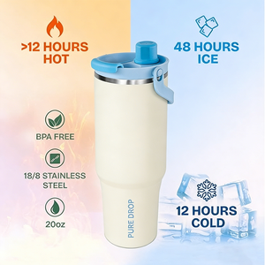 20/30oz Vacuum Insulated Stainless Steel Travel Thermal Mug <strong>Tumbler</strong> <strong>with</strong> Flip Straw <strong>Handle</strong> for Lid <strong>with</strong> Straw <strong>Handle</strong> Food Grade - Product Image 3