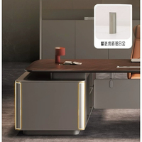 Bureau de direction en forme de L, table de bureau en noyer et beige avec pieds en métal, poste de travail moderne et luxueux