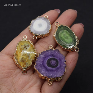 ตัวเชื่อมต่อแผ่นหินธรรมชาติแบบดิบ |   ตัวเชื่อมต่อจี้รูปทรงจีโอดขอบสีทองสำหรับทำสร้อยข้อมือ สร้อยคอ และเครื่องประดับ DIY - Product Image 5