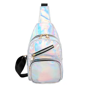 Chest Bag Sling Bag Wholesale Leather Crossbody Backpack Pink Shiny Holographic Woman's Sling Bag