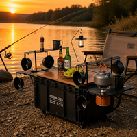 Zentopia Table de camping pliante avec boîte de rangement, support pour réchaud, plateau en bois massif, capacité de 38,7 L, mobilier d'extérieur en acier inoxydable