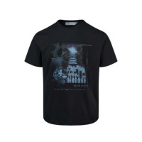 T-shirt imprimé en gros motif palmiers Dark Tech, col rond vierge entièrement personnalisable pour marque de mode jeune