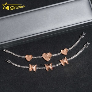Nouveauté Bracelet à breloques 3mm 925 Silvert14 k Gold Vvs Moissanite Diamond butterfly and Heart Tennis Bracelet pour femmes et hommes - Product Image 6